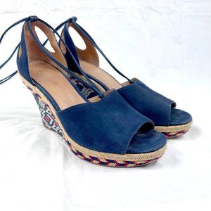 Cabi Isla Aztec Wedge Tassel Tie Open Toe Suede Sandal